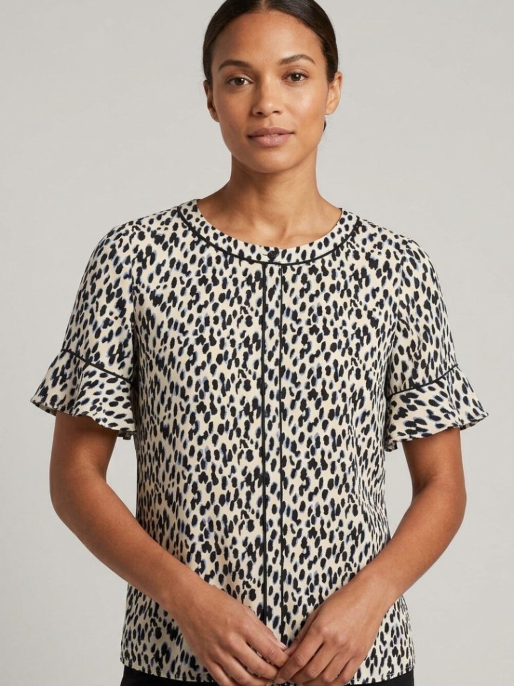 Banana Republic Animal Print Ruffle Sleeve Blouse
